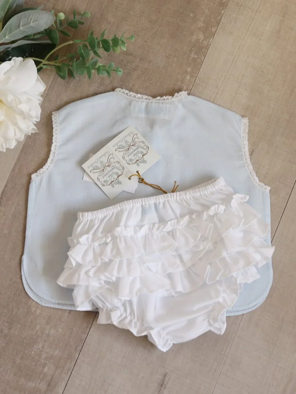 Girl's Blue Diaper Set Ruffled Rare Vintage Design First Portrait UNIQUE NB/3M